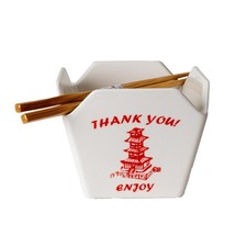 Urban Tokyo Chinese Takeout Porcelain Bowl with Chopsticks, 18 fl oz, Pagoda picture