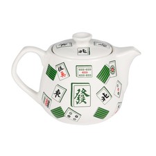 Urban Tokyo Mahjong Theme Ceramic Teapot with Lid, 15oz, Stainless Steel Infuser picture