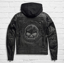 Harley-Davidson Black Leather Hooded Jacket with Skull Logo Back picture