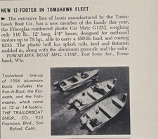 956 Print Ad Trailorboat Tomahawk Aluminum Boats 3 Models Shown San Rafael,CA picture