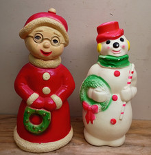 2pcs Vintage Christmas Blow Molds Mrs Santa Claus Union Prod.  & Snowman Empire picture