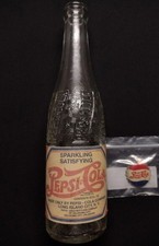 1940's Pepsi Cola Bottle Double-Dot Paper Label Original With Nice Display Cap  picture