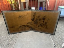 Japanese 2-Panel Folding Screen Gold Byobu Mountain Man picture