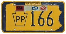 Vintage Pennsylvania 1967 1968 1969 1970 Press Photographer License Plate PP 166 picture