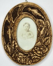 Rare Antique Flemish Art Co. Pyrography Art Roses Handmade 9.5” Picture Frame picture