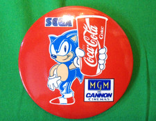 RARE Official Licensed Sega Sonic The Hedgehog Coca Cola Promo Badge 1990s picture