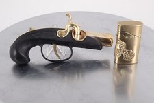SET OF TWO LIGHTERS DERRINGER PISTOL TABLE GUN & MOTORCYCLE DESIGN 2217B picture