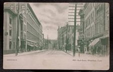 Vintage 1900s Bank Street Waterbury, Connecticut Postcard Downtown picture