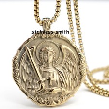New Mens Catholic Christian Saint St Michael Medal Medallion Pendant Necklace picture