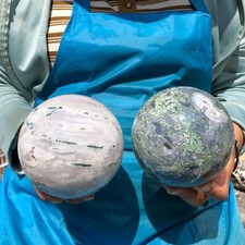 7.1LB 2pcs Natural Aquatic Plant Agate Geode Ball Quartz crystal Aura Healing picture