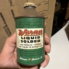Vtg 1930s Warner Liquid Solder Radiator Leak Repair Green Metal Can Gas & Oil picture
