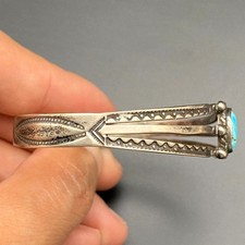 Vintage Navajo Native Turquoise Hand Stampwork Silver Bracelet Cuff 6-1/2