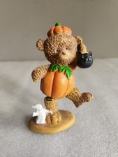 Halloween Teddy Bear Bobble Body Resin Figure • Dressed Like Pumpkin Trick or... picture
