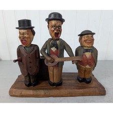 VTG Anri Hand Carved Wood Bar Set Trio Singing Figures Corkscrew Bottle Opener picture
