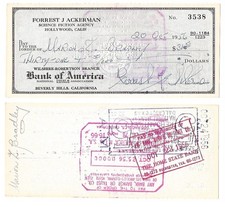 Forrest J. Ackerman + Marion Zimmer Bradley Double Signed Check Autograph Sci-Fi picture