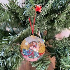 Vintage Hudson’s Glass Globe Paint Inside Ornament Angel Playing Horn Christmas picture