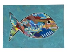 ACEO Original Mixed Media Art Colorful Fish Whimsical Acrylic OOAK  picture