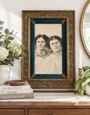 Antique Victorian Era Tween Sisters Portrait Photo Ornate Gold Velvet Frame picture