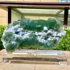 14.39LB  Clear Glassy stepped Green Fluorite crystal on Quartz Fujian China picture