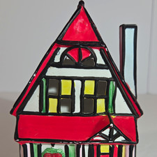 Vtg Ceramic Christmas Village House Tudor Tea Light Candle Holder Hand Painted picture