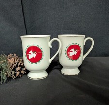 Vintage Colonial Candle Cape Cod Angel Footed Mugs Gold Trim Christmas Pair picture