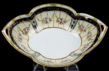 Noritake Nippon Hand Painted Pink Roses Cobalt Blue Gold 7 3/4