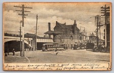 Vintage 1907 RPPC Undivided Back Roxbury Crossing Boston Streetcar Scene picture