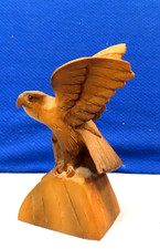 HAND CARVED AMERICAN EAGLE, WALNUT WOOD, 4 1/2 TALL picture