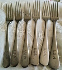 Vtg US Navy Silco Stainless 6 Dinner Forks 7