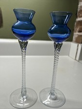 Pair of 8” Tall Vintage Handcrafted Crystal Candle Holders Made in Romania picture