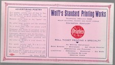 c1934 covington KY Wolff's Standard Printing Works pink blotter KENTUCKY  fine picture