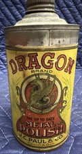 EARLY Original DRAGON BRAND METAL POLISH Vintage Can Unique ANTIQUE Old picture