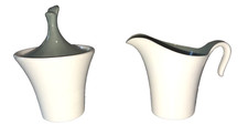 Vintage Harkerware Cream and Sugar Set Olympic Shape Celadon Green MCM Pottery picture