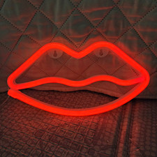 Red Lips LED Neon Sign Wall Decor Battery Pack, Red/White Plastic picture