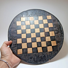 Antique Primitive African Folk Art Chess Board Hand Carved Ebony Style 12