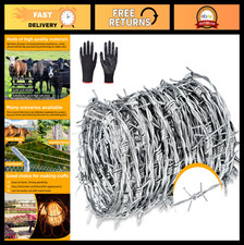 328ft Barbed Wire Roll - 4 Point 16 Gauge Hot-Dip Galvanized for Fencing & Craft picture