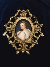 Antique 1860's Hand Painted Miniature Portrait DIANE DE POITIERS Porcelain Gilt picture