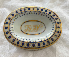 Antique 18thC Chinese Export Porcelain Trencher Salt Cobalt Gilt Armorial Mono picture