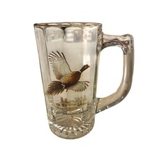 Vintage Pheasants Forever Glass Beer Mug Set Bird Dog Hunting Wildlife Tankard picture