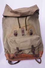 Vtg Swiss Army Military Backpack Rucksack Salt and Pepper Canvas & Leather picture