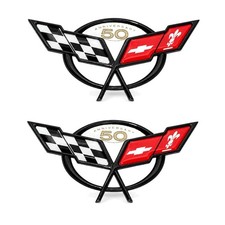 C5 Corvette 50th Anniversary Emblem Set, Black Red Front & Rear Badges Ghadedsd picture