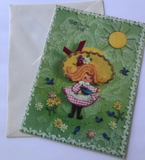 Vintage Bonnet Girl Card Get Well Greeting Embossed Coronation USA F4 picture