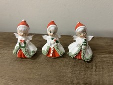 VTG, Napco, Mini Christmas Angels Figurines 2”  Spaghetti Trim, Set of 3 picture
