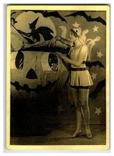 Vintage Halloween Flapper Girl Witch & Giant Jack-O'-Lantern Postcard RPPC RARE picture