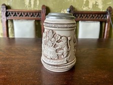Vintage German Lidded Beer Stein Stoneware Pewter Lid Hopfen u Malz Gott Erhalt' picture