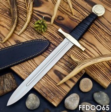 SHARD CUSTOM HAND FORGED SURVIVAL BATTLE READY SHORT SWORD W/Brass Guard+Sheath picture