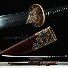 63 in Miao Dao Broadsword Chinese Saber Folded Steel Clay Tempered Kylin Fitting picture