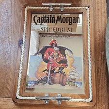 Captain Morgan Spiced Rum Mirror Drink Tray Sign vintage nautical rope cleats picture