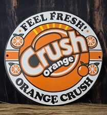 VINTAGE ORANGE CRUSH FEEL FRESH PORCELAIN GAS STATION SODA SIGN ,COKE picture
