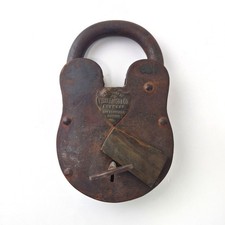 Vintage Wells Fargo Express Large Padlock Cast Iron Lock San Francisco & Key picture